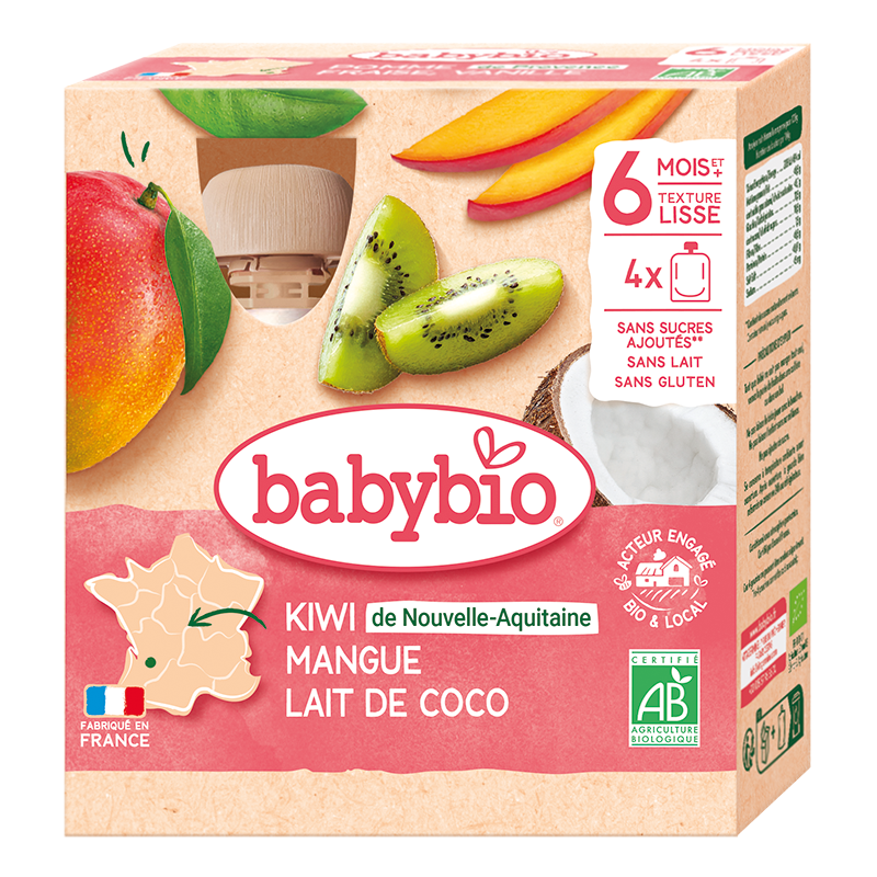 Monos Babybio хайрцагтай Киви манго коконутын сүүтэй нухаш 90гр 4ш 6+ сар