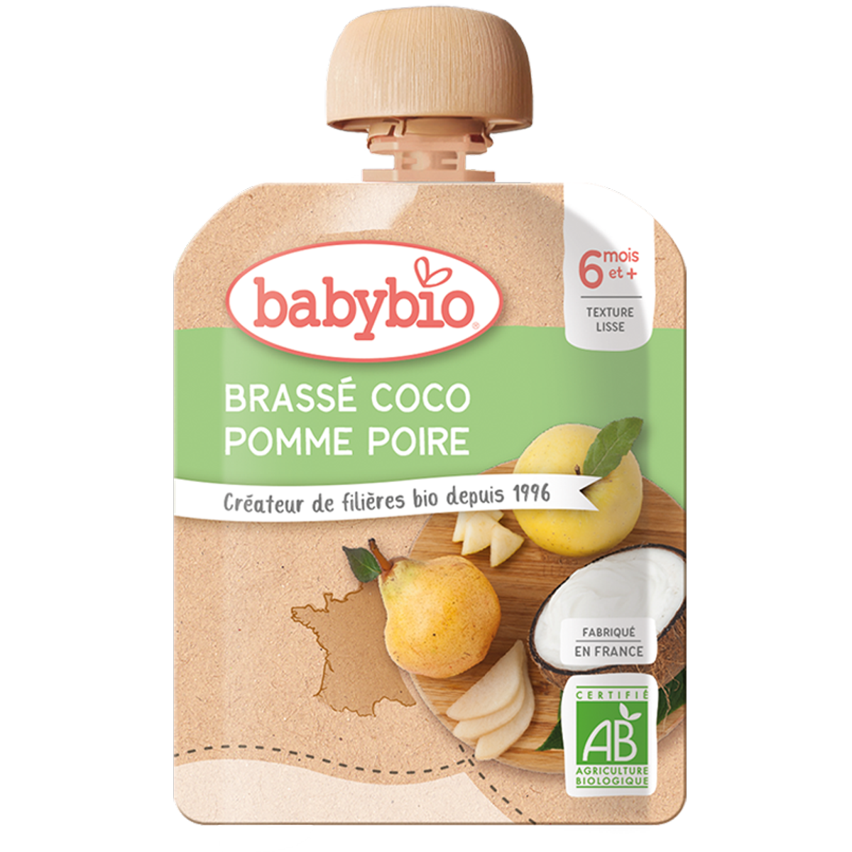 Monos Babybio алим, лийр коконат тараг 90гр 6+ сар