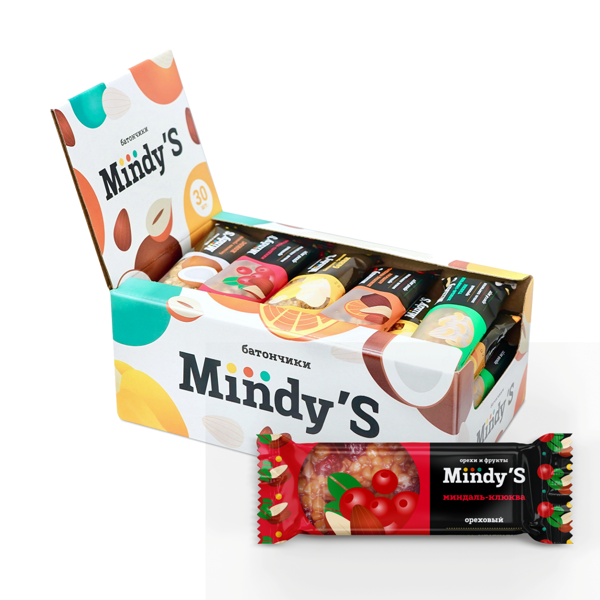 Monos Батончик ореховый с фруктами "Миндаль-Клюква". Mindy's 0,035 кг.
